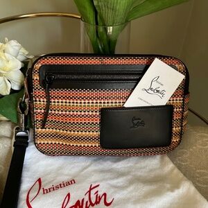 Christian Louboutin Black Leather Clutch with Multi Colored Pattern NWT